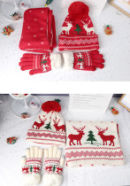 Christmas elk scarf gloves hat Three-Piece