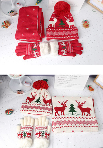 Christmas elk scarf gloves hat Three-Piece