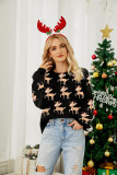 Women's Deer Jacquard Red Loose Long Sleeve Pullover Christmas Sweater
