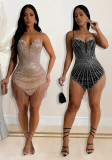 Women Strapless Beaded Chain Sexy Irregular Dress