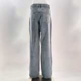 Women Ripped Wide-leg Denim Pants