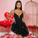 Women Sexy Strapless Solid Lotus Lace Irregular Dress