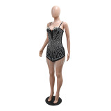 Women Strapless Beaded Chain Sexy Irregular Dress