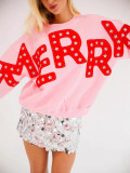 Women Casual Round Neck Letter Loose Long Sleeve Top