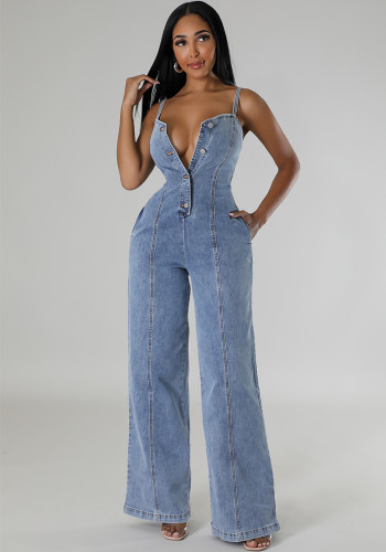 Women Casual Sexy Suspender Denim Jumpsuit