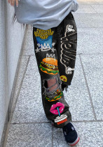 Women Ripped Print Shabby Denim Pants