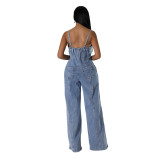 Women Casual Sexy Suspender Denim Jumpsuit