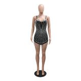 Women Strapless Beaded Chain Sexy Irregular Dress