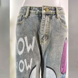 Women Ripped Wide-leg Denim Pants