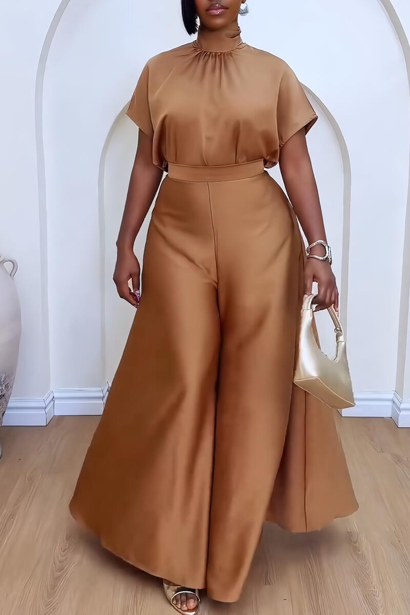 Satin Lace-Up Flying Sleeve Top Wide-Leg Pants Two-Piece Set