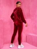 Fashion Velvet Hooded Zipper Hoodies Elastic Waist Trousers Two-Piece Set