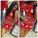 Half-Sleeve Christmas Deer Print Slim Dress