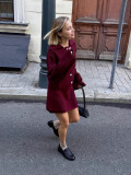 Autumn And Winter Fashionable Turndown Collar Bell Bottom Sleeve Cardigan Short Skirt Woolen Two Piece Set