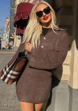 Autumn And Winter Fashionable Turndown Collar Bell Bottom Sleeve Cardigan Short Skirt Woolen Two Piece Set