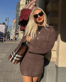 Autumn And Winter Fashionable Turndown Collar Bell Bottom Sleeve Cardigan Short Skirt Woolen Two Piece Set