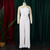 Women's Summer Halter Neck Flower Solid Color Wide Leg Plus Size Jumpsuit