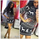 Half-Sleeve Christmas Deer Print Slim Dress