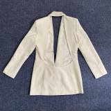 Fashion Low Back Beaded V-Neck Blazer Dress