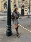 Autumn And Winter Fashionable Turndown Collar Bell Bottom Sleeve Cardigan Short Skirt Woolen Two Piece Set