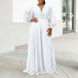 Plus Size Women's Autumn And Winter Long Sleeve Beaded Sexy Wide Leg Pleated Africa Jumpsuit