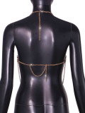 Fashion Pearl Patchwork Halter Neck Top Body Chain Outer Strap Vest