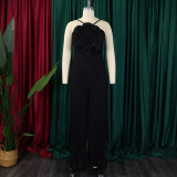 Women's Summer Halter Neck Flower Solid Color Wide Leg Plus Size Jumpsuit