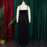 Women's Summer Halter Neck Flower Solid Color Wide Leg Plus Size Jumpsuit