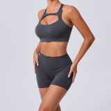 Cross Tank Tight Fitting Yoga Set Elastic High Waist Fitness Wear Women Running Fitness Sportswear