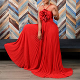 Women's Summer Halter Neck Flower Solid Color Wide Leg Plus Size Jumpsuit