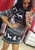 Half-Sleeve Christmas Deer Print Slim Dress