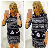 Half-Sleeve Christmas Deer Print Slim Dress