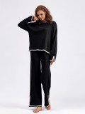 Autumn And Winter Chic Contrast Color Split Long Sleeve Knitting Top High Waist Wide Leg Pants Two-Piece Set