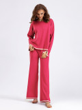 Autumn And Winter Chic Contrast Color Split Long Sleeve Knitting Top High Waist Wide Leg Pants Two-Piece Set