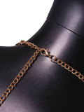 Fashion Pearl Patchwork Halter Neck Top Body Chain Outer Strap Vest
