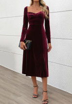 Women's Autumn And Winter Velvet Long Sleeve Slit Party Dress Women's Autumn And Winter Velvet Long Sleeve Slit Party Dress