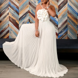 Women's Summer Halter Neck Flower Solid Color Wide Leg Plus Size Jumpsuit