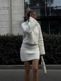 Autumn And Winter Fashionable Turndown Collar Bell Bottom Sleeve Cardigan Short Skirt Woolen Two Piece Set