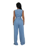 Tight Slim Elastic Waist Straight Loose Denim Jumpsuit