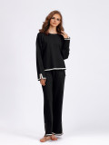 Autumn And Winter Chic Contrast Color Split Long Sleeve Knitting Top High Waist Wide Leg Pants Two-Piece Set