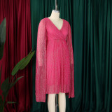 Women's Winter Fashion Chic Elegant V-Neck Long Sleeve Africa Evening Dress