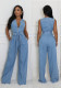 Tight Slim Elastic Waist Straight Loose Denim Jumpsuit