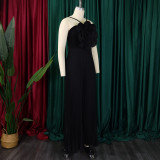 Women's Summer Halter Neck Flower Solid Color Wide Leg Plus Size Jumpsuit