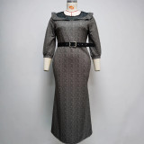 African Plus Size Women's Round Neck Print Long Dress