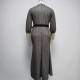 African Plus Size Women's Round Neck Print Long Dress