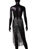 Strap Low Back Nightclub Sexy Fishnet Skirt Set