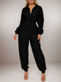 Fashion Women Pocket Elastic Slim Waist Zipper Cargo Jumpsuit