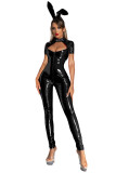 Bunny Girl Shiny Pu Leather Sexy Jumpsuit