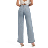 Women's Winter Fashion Slim Patchwork Contrast Color High Waist Casual Straight Denim Pants