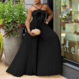 Women's Summer Halter Neck Flower Solid Color Wide Leg Plus Size Jumpsuit