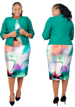 African Plus Size Women's Print Dress Coat Career Two-Piece Set African Plus Size Women's Print Dress Coat Career Two-Piece Set